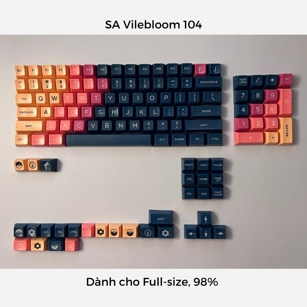 Bộ keycap SA Vilebloom tráng men siêu bền nút bàn phím cơ - Kicap