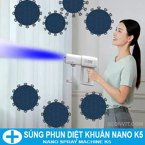 Súng phun khử khuẩn Nano Spray Machine K5 - Máy xịt khử khuẩn cầm tay pin sạc, Diệt 99,9% Vi khuẩn [Bảo Hành 1 Đổi 1]