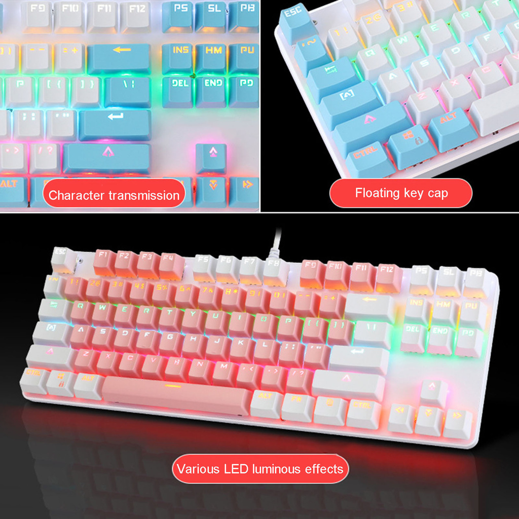 Bàn Phím Cơ Chơi Game K100 87 Phím Có Đèn Led Màu Xanh Chất Lượng Cao