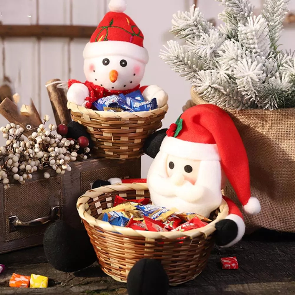 Rổ Đựng Kẹo Giáng Sinh Hình Ông Già Noel / Tuần Lộc / Người Tuyết Kiểu 3d Dễ Thương
