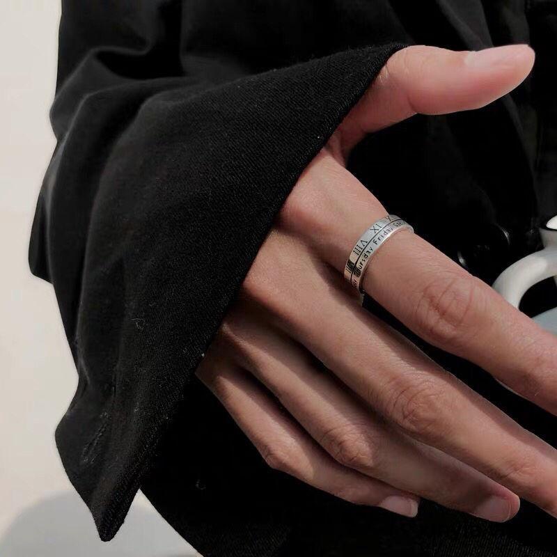 Nhẫn cặp mạ bạc 925 khắc số La Mã phong cách cổ điển thời trang