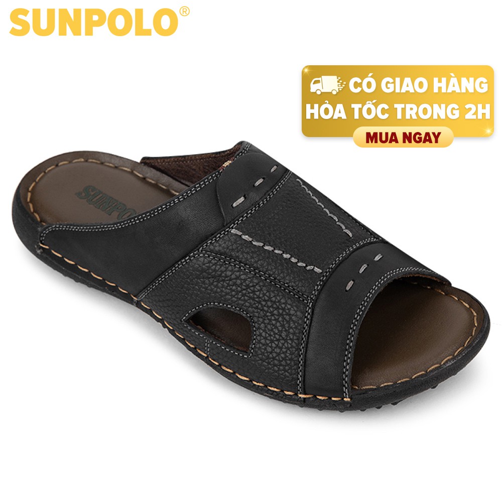 [Mã BMBAU50 giảm 7% đơn 99K] Dép Quai Ngang Nam Da Bò SUNPOLO Đen Nâu - SUD31