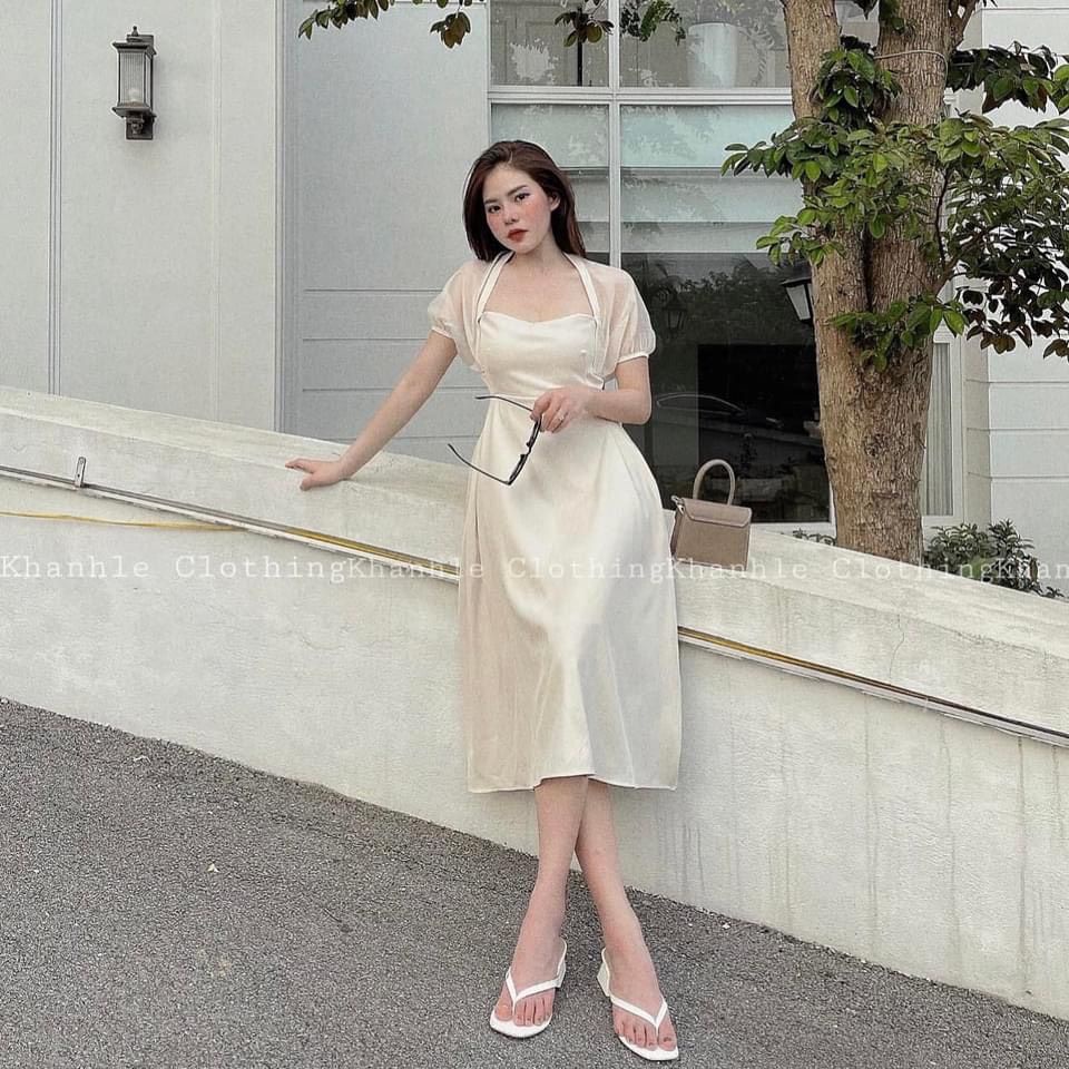 VN257 - VÁY PHỐI CỔ CHÉO TIỂU THƯ 2 MÀU ĐEN TRẮNG