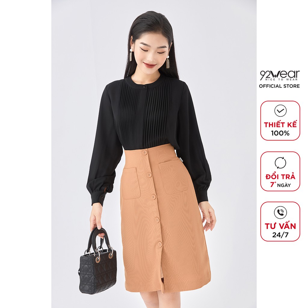 Chân váy dài công sở 92WEAR thiết kế 2 túi thanh lịch tôn dáng JDA1586