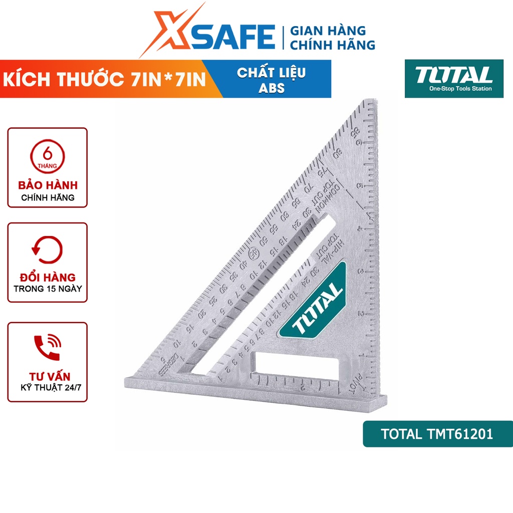 Thước ê ke 7 inch TOTAL TMT61201 Thước đo kích thước 7in*7in, chất liệu ABS, trọng lượng thước nhẹ chịu tác động cao