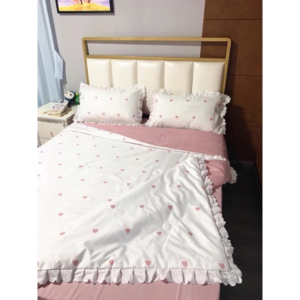 Cotton hoạt tính chăn chần - Set chăn ga giường 4 món - Ảnh thật