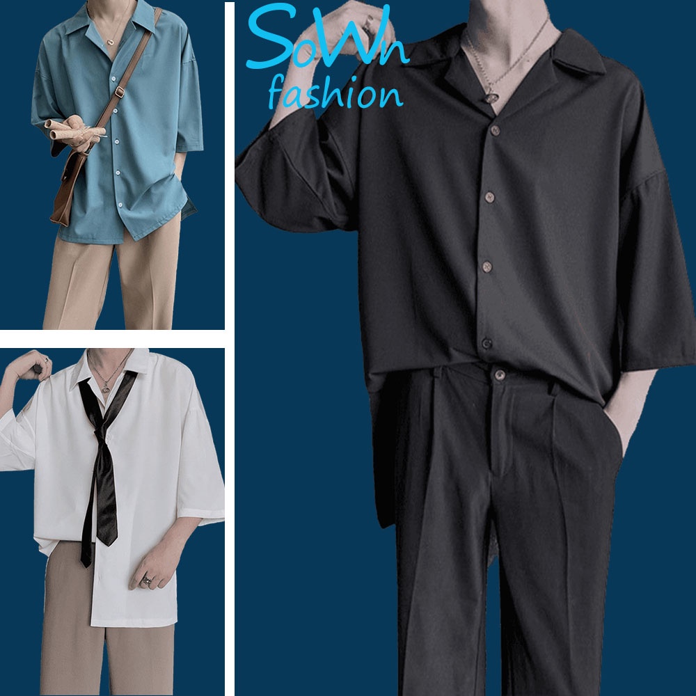 Áo Sơ Mi nam tay lỡ cổ vest, Áo ngắn tay nam-Thời trang Unisex SoWn Fashion STT6