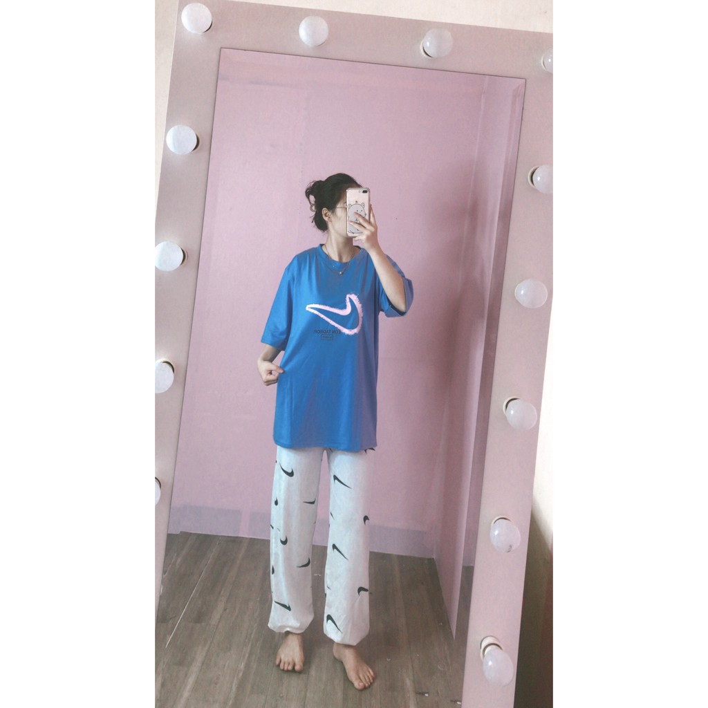 Set áo thun tay lỡ form thụng ulzzang kèm quần jogger NI vảy ống rộng/ Set bộ thể thao thời trang nữ_ranstore | BigBuy360 - bigbuy360.vn