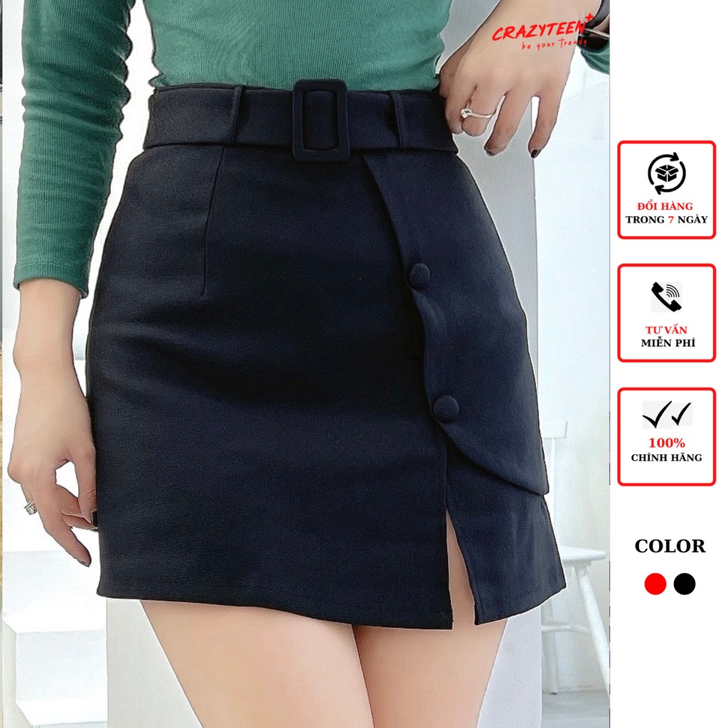 Quần váy ngắn chữ A nữ CRAZYTEEN kèm belt thanh lịch QC0363