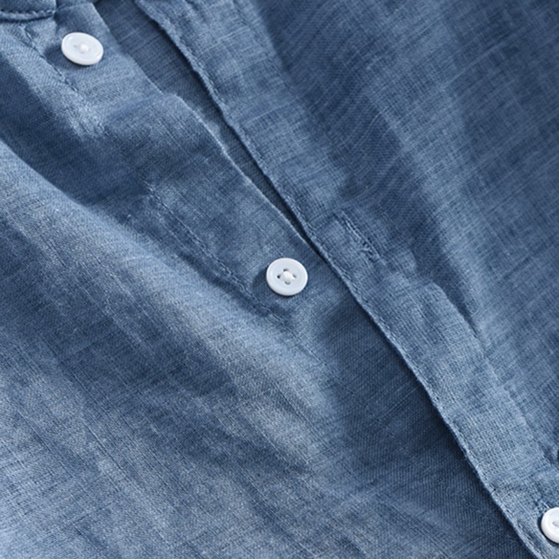 Áo Sơ Mi Tay Ngắn Cổ Chữ V Vải Lanh Mềm Mại Thoáng Khí Thời Trang Cho Nam