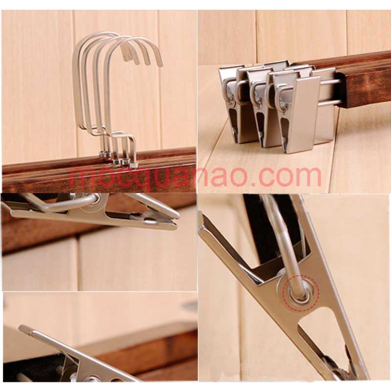 KẸP QUẦN BẰNG GỖ MÀU NÂU ĐẦU KẸP INOX SÁNG DÀNH CHO SHOP THỜI TRANG-MÓC KẸP QUẦN ÁO NGƯỜI LỚN-MẮC ÁO GỖ