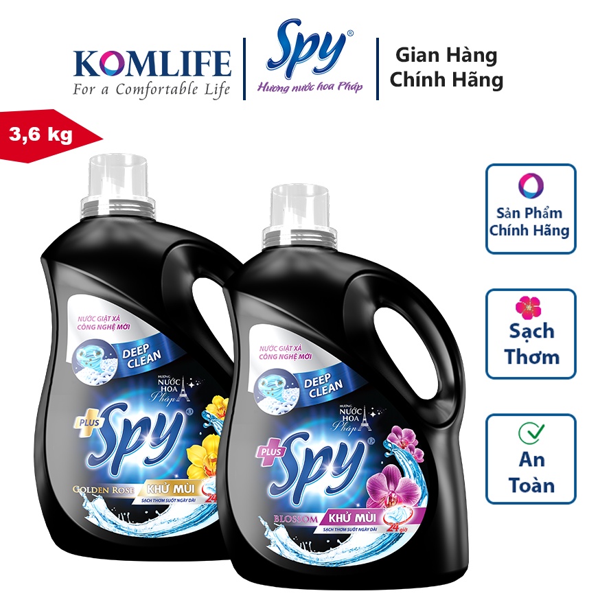 Nước giặt xả SPY Deep Clean Plus hoa Vàng 3,6 kg khử mùi diệt khuẩn, sạch sâu