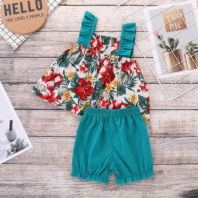 Set áo sát nách hoạ tiết hoa + quần dài Mikrdoo cho bé gái