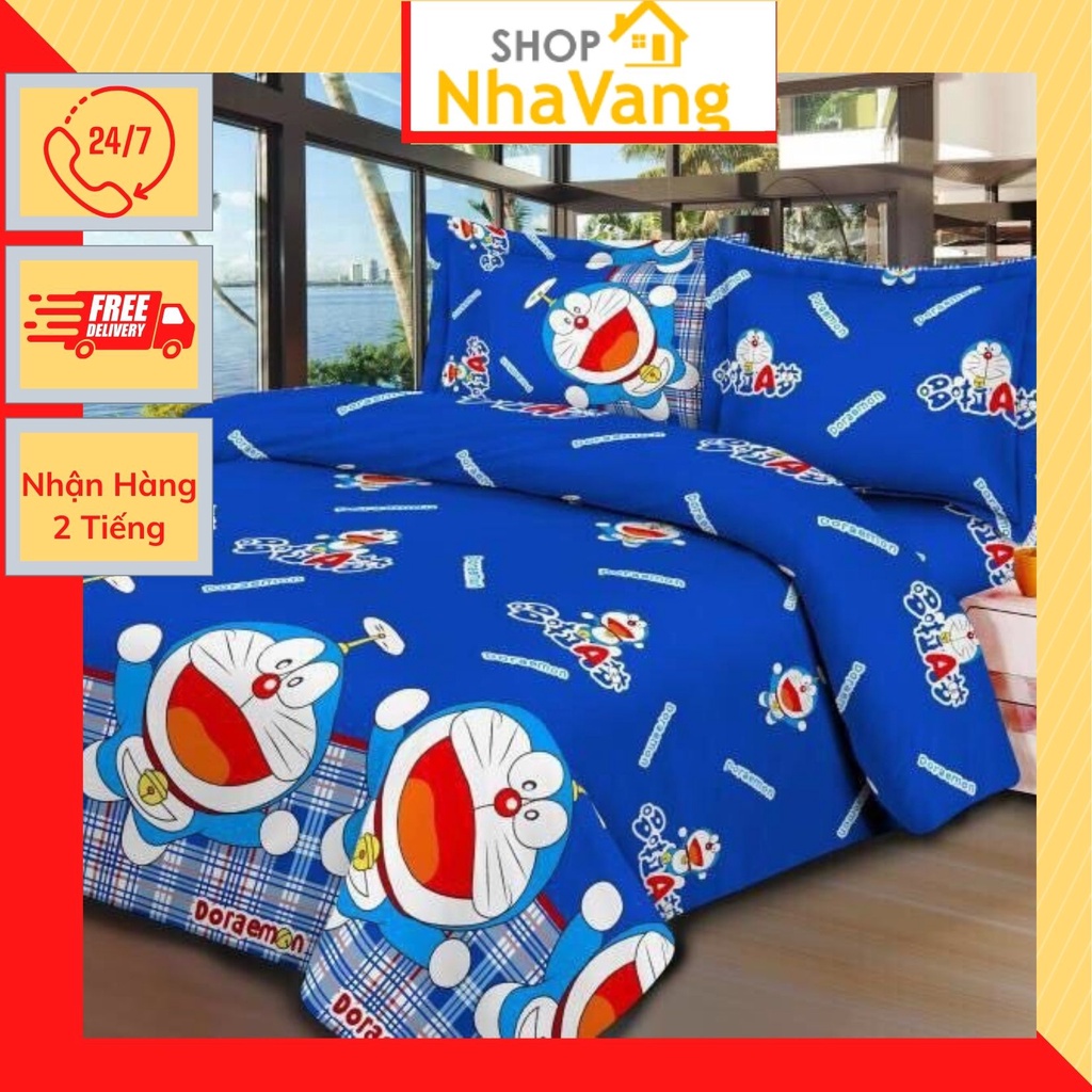 Bộ ga gối giường bệnh viện,ký túc xá,1mx2m,1m2x2m,1m6x2m,vải cotton poly-MẪU DOREMON