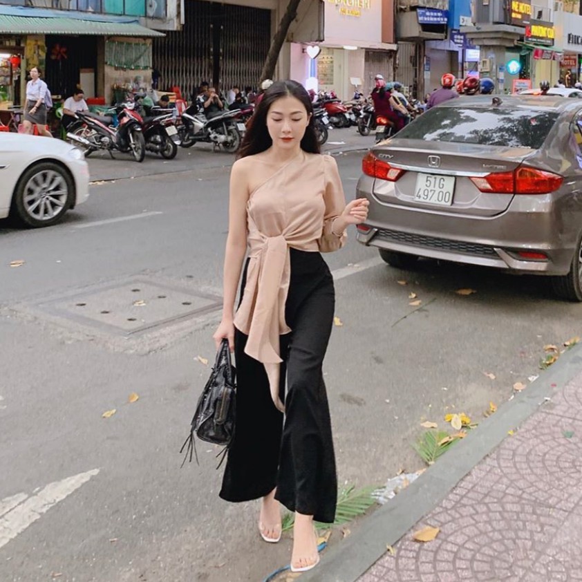 Áo Kiểu Lệch Vai Buộc Eo Cực Sang