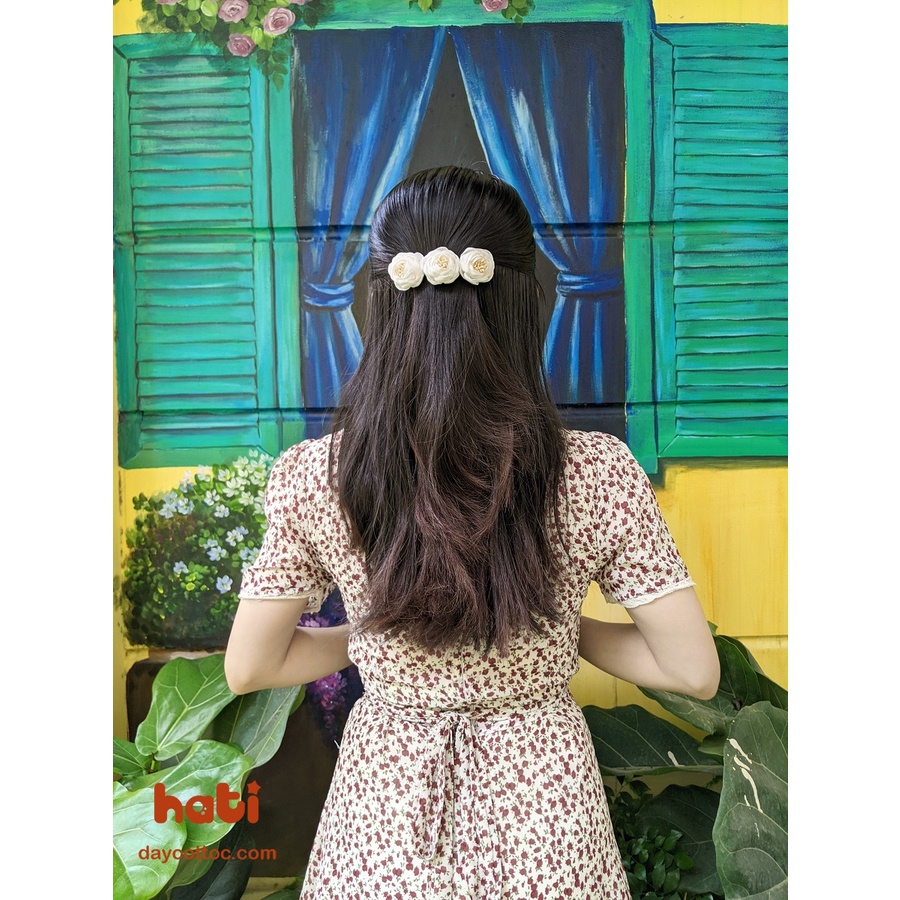 Kẹp tóc gắn hoa trà cao cấp mã KH5 - Kẹp tóc handmade HATI