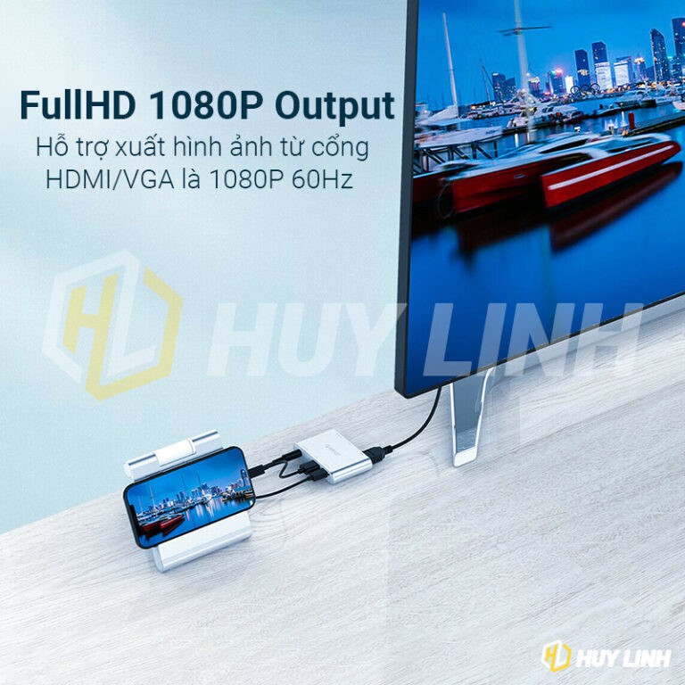 ▤♧Bộ chuyển đổi Lightning to HDMI hoặc VGA có cổng tín hiệu âm thanh không cần cài đặt tiện lợi