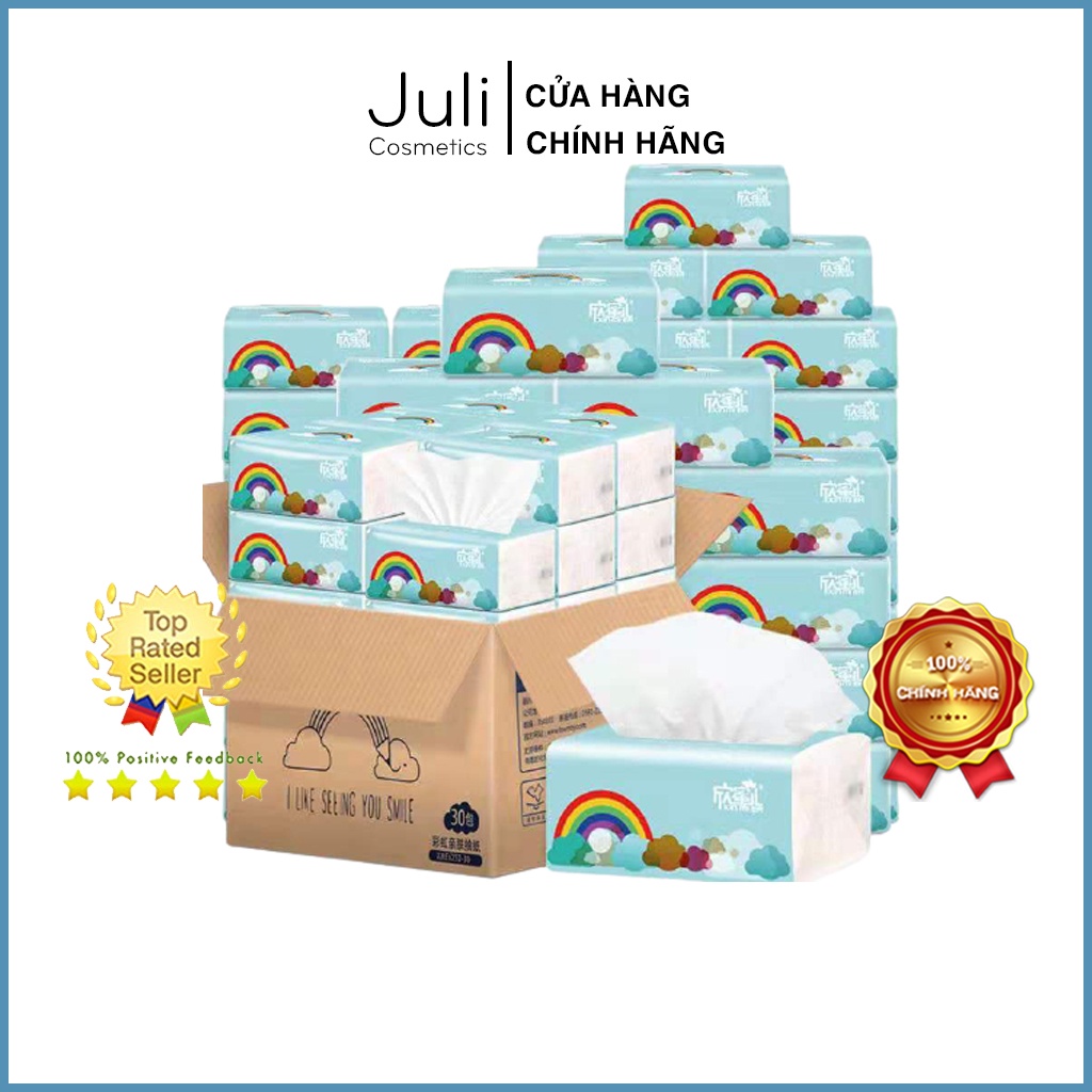 [Thùng 30 gói] Giấy ăn cầu vồng 3 lớp đa năng siêu dai tiện lợi Hàng Việt Nam