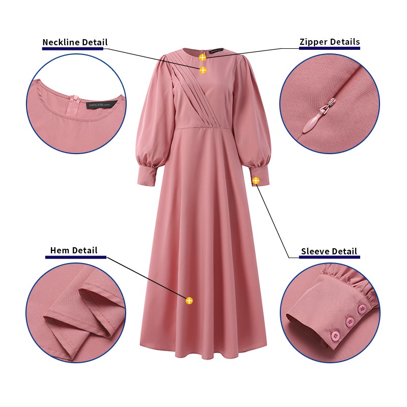 Đầm maxi ZANZEA dài tay phối khóa kéo thời trang cho nữ