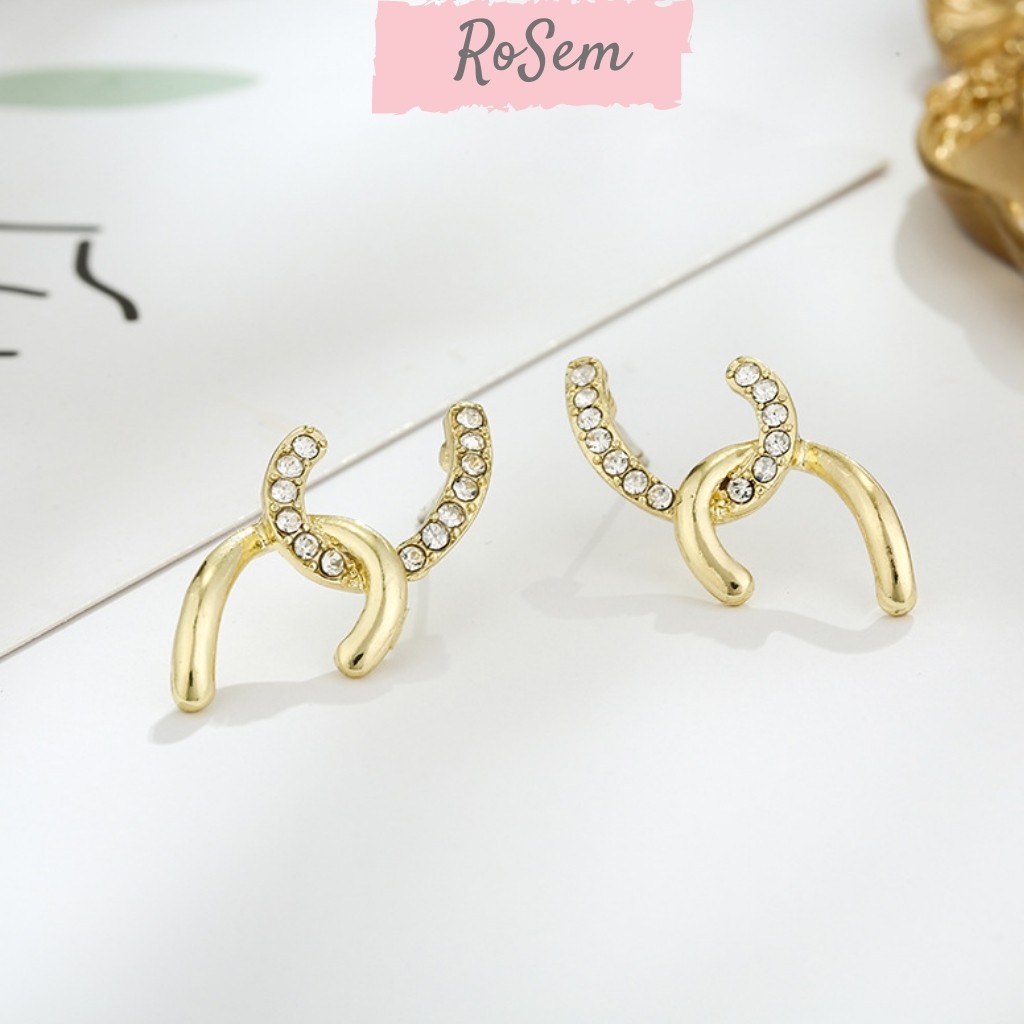 Khuyên tai nữ hình chữ X gắn đá nhân tạo thanh lịch