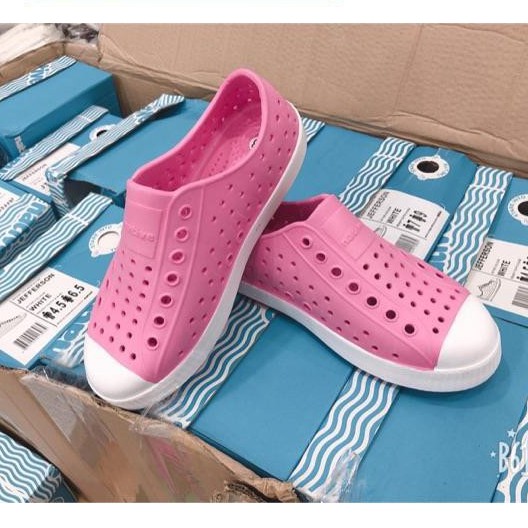 giày nhựa đi mưa  native cho bé trai và bé gái  họa tiết hồng neon SHINNATIVESON tặng thêm 2 jibtiz native