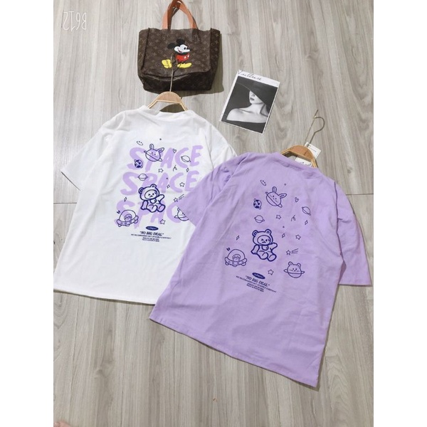 Áo Thun Tay Lỡ Unisex In Hình Gấu Thỏ Space , Áo Phông Form Rộng Nam Nữ (Kèm Ảnh Thật)