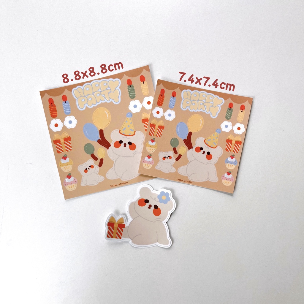 bibe | Noonee Happy Party Sticker Sheet + Die-cut Sticker | Hình Dán Trang Trí Sổ Planner, Bullet Journal