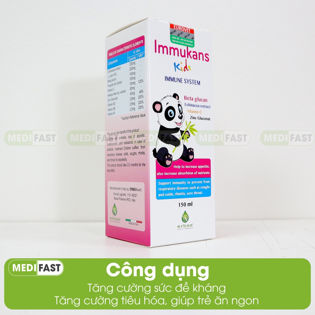 Siro cho trẻ tăng cường sức đề kháng Immukans Kids từ thảo dược, keo ong, ZinC - Chai 150ml nhập khẩu từ Ý