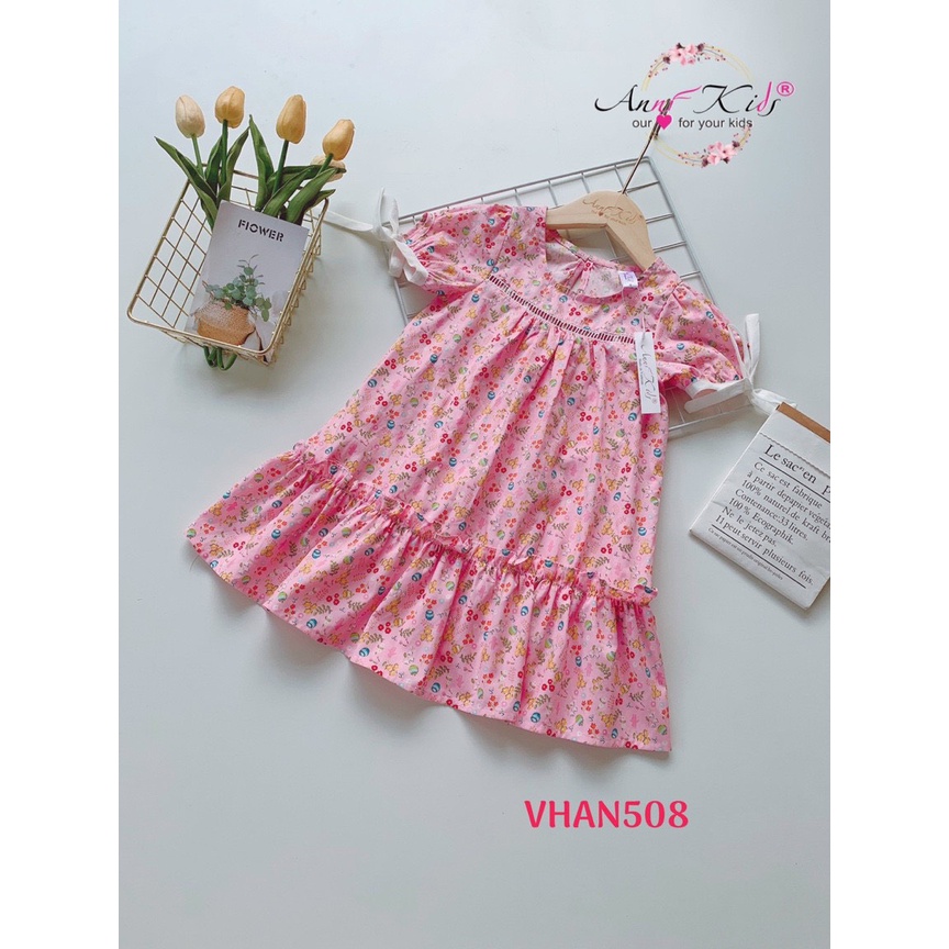 ĐẦM ĐUÔI CÁ REN NGỰC TAY BUỘC NƠ VẢI THÔ HOA TIỂU THƯ  BÉ GÁI 20-38KG