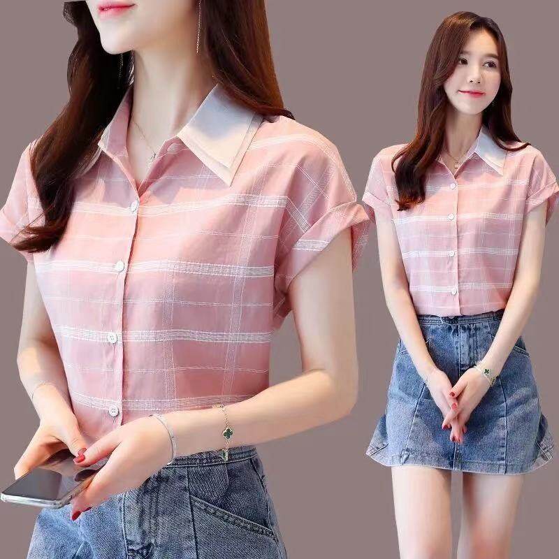 Áo Sơ Mi Tay Ngắn Chất Liệu Polyester Màu Hồng Thiết Kế Mỏng Thời Trang Mùa Hè Theo Phong Cách Hàn Quốc Cho Nữ