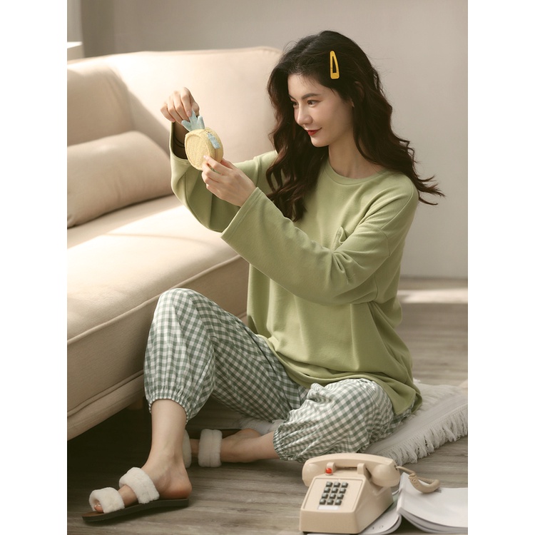 ĐỒ NGỦ COTTON MỎNG DÀI TAY ÁO TRƠN QUẦN HỌA TIẾT MEYLEESTORE | BigBuy360 - bigbuy360.vn