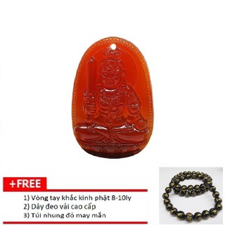 [Giá rẻ Vô Địch]-[Follow Shop Mua 1 Được 3]-Mặt phật bất động minh vương mã não đỏ+vòng khắc kinh phật+dây đeo vải
