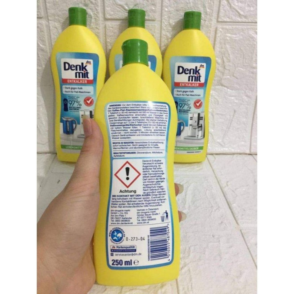 Dung dịch tẩy khử cặn Denkmit 250ml - Tẩy canxi, vôi cho ấm nước, bình siêu tốc, máy pha cà phê [Hàng Đức]