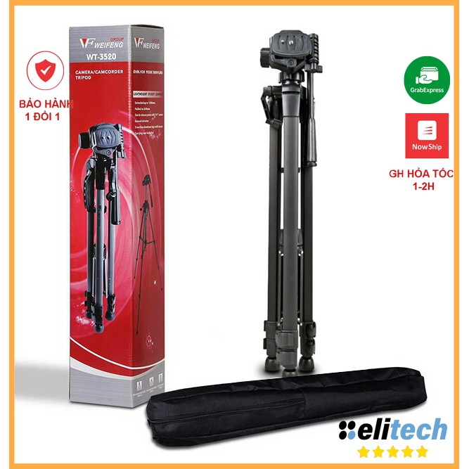 Tripod máy ảnh Weifeng WT-3520, khung nhôm cao cấp, có túi đeo. Khuyến mãi khi mua đầy đủ phụ kiện đi kèm.