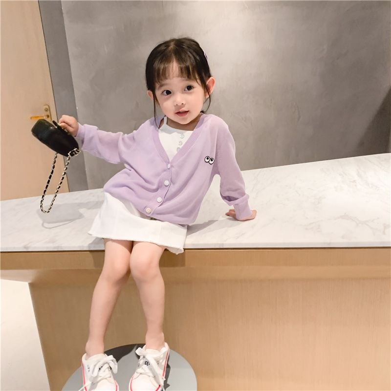 Hàng Mới Về Mới Áo Khoác Cardigan Dệt Kim Mỏng Thoáng Khí Thoải Mái Phong Cách Mùa Hè Cho Bé Gái