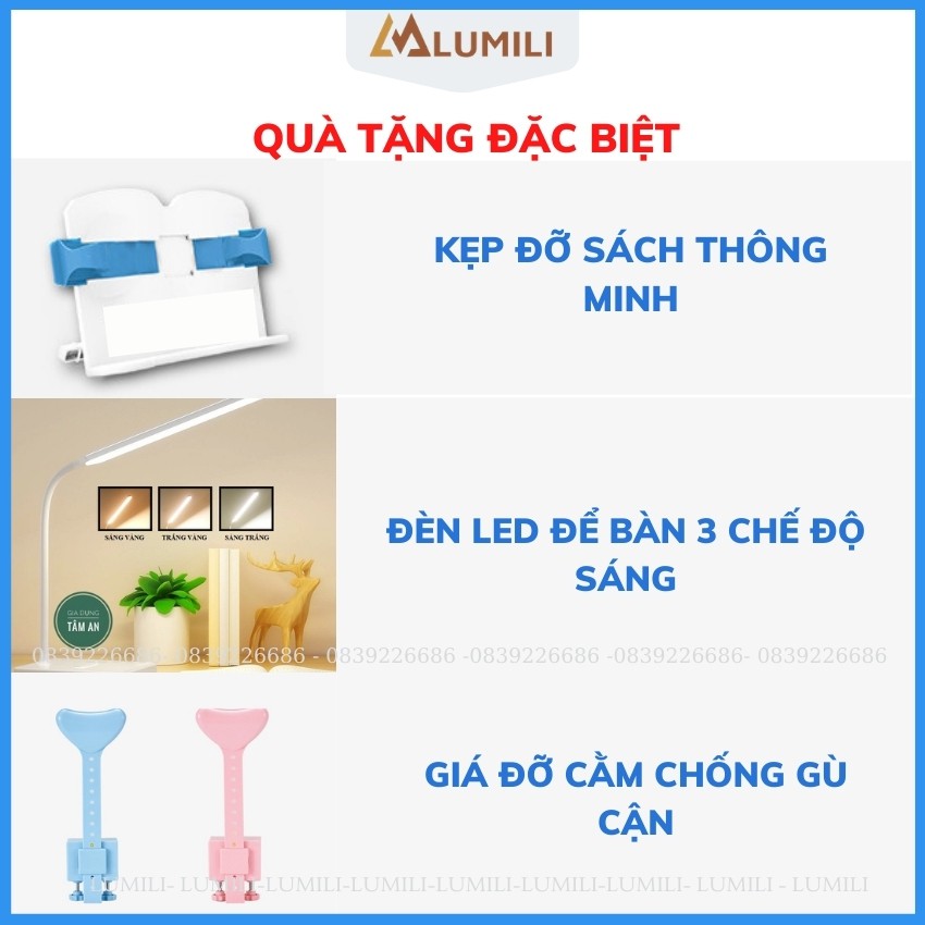 bàn học có giá sách cho bé Lumili R9 Premium chống gù chống cận, bàn học kèm kệ sách cho bé, phù hợp cho học sinh