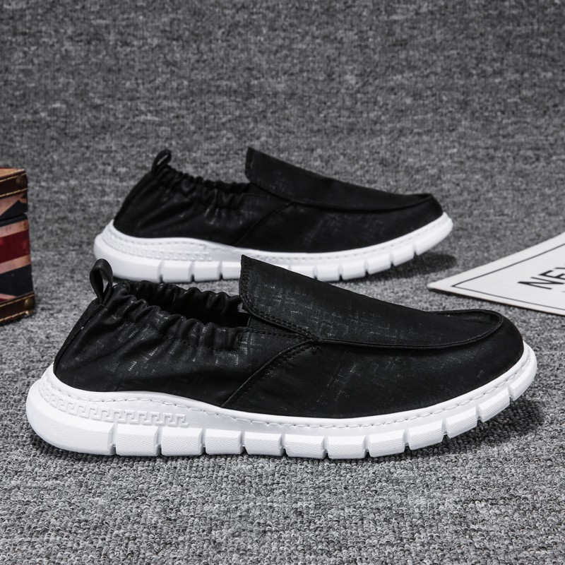 Giày lười nam mùa hè vải lụa đen mềm thoáng khí