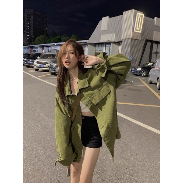 Áo Khoác Bò Form Rộng Màu Xanh Phong Cách Hàn Quốc