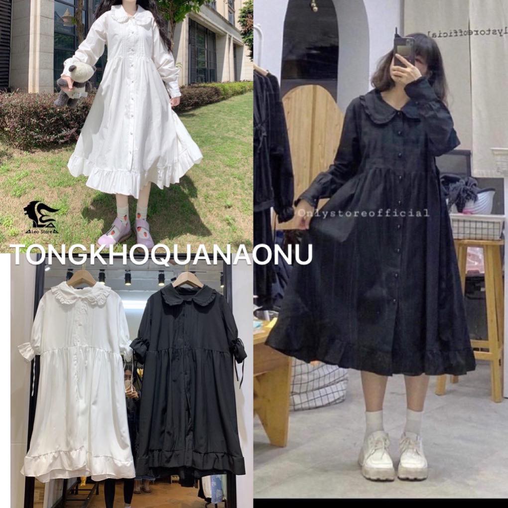 Đầm babydoll nữ, babydoll dáng dài đuôi cá khuy cài, đầm nữ xòe tay bồng, đầm trắng, đầm ulzzang, đầm dự tiệc, đầm suông