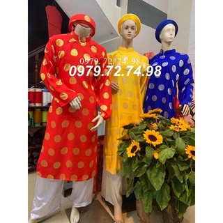 Áo dài mừng thọ,cúng lễ-gấm tằm Thái Tuấn xịn.Gồm (Áo+quần+khăn xếp)