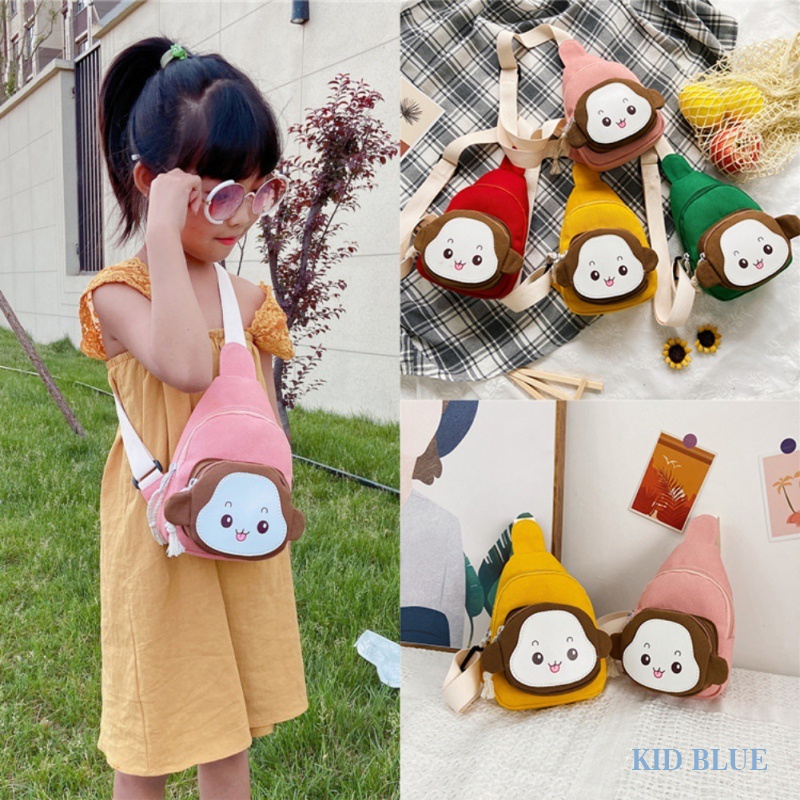Túi Đeo Chéo Trước Ngực Vải Canvas In Họa Tiết Hoạt Hình Dễ Thương Phong Cách Hàn Quốc Cho Bé