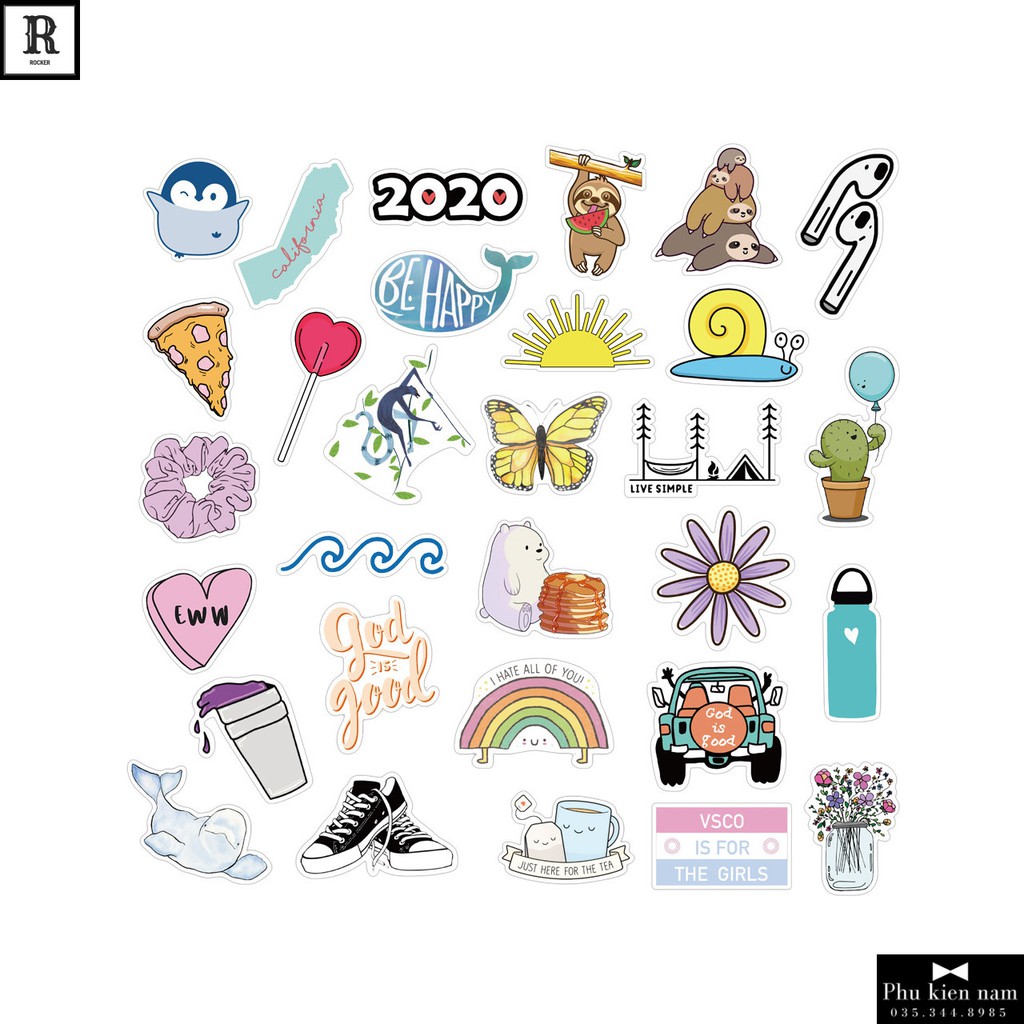 Sticker PVC Hoạt Hình Dễ Thương Cute Cả bộ 75 hình ST090