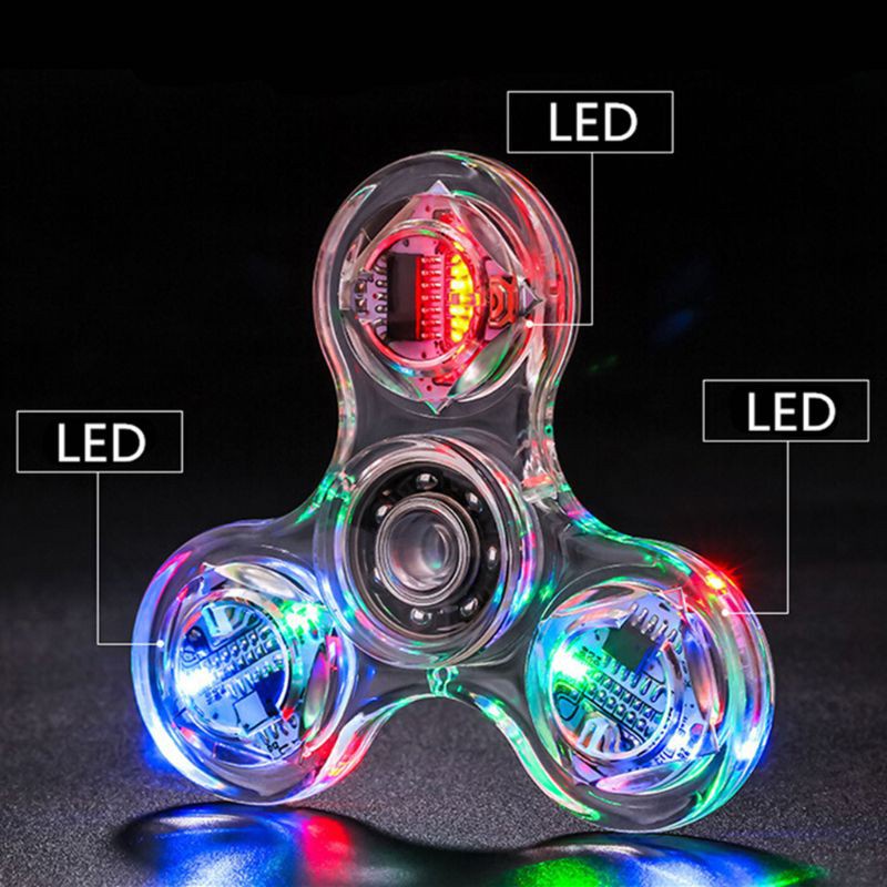Con Quay Đồ Chơi Fidget Spinner Edc Có Đèn Led Phát Sáng Giúp Giảm Stress Trắng Trong Suốt