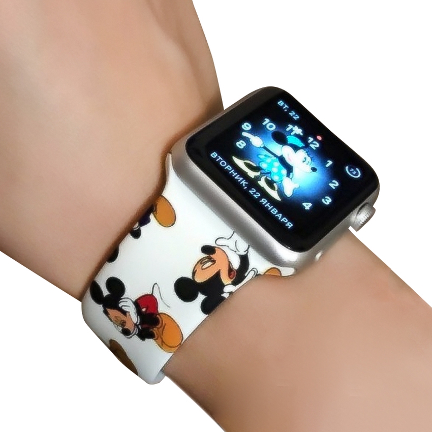 Dây đeo silicon họa tiết chuột Mickey cho Apple Watch 1 2 3 4 cỡ 38-44mm