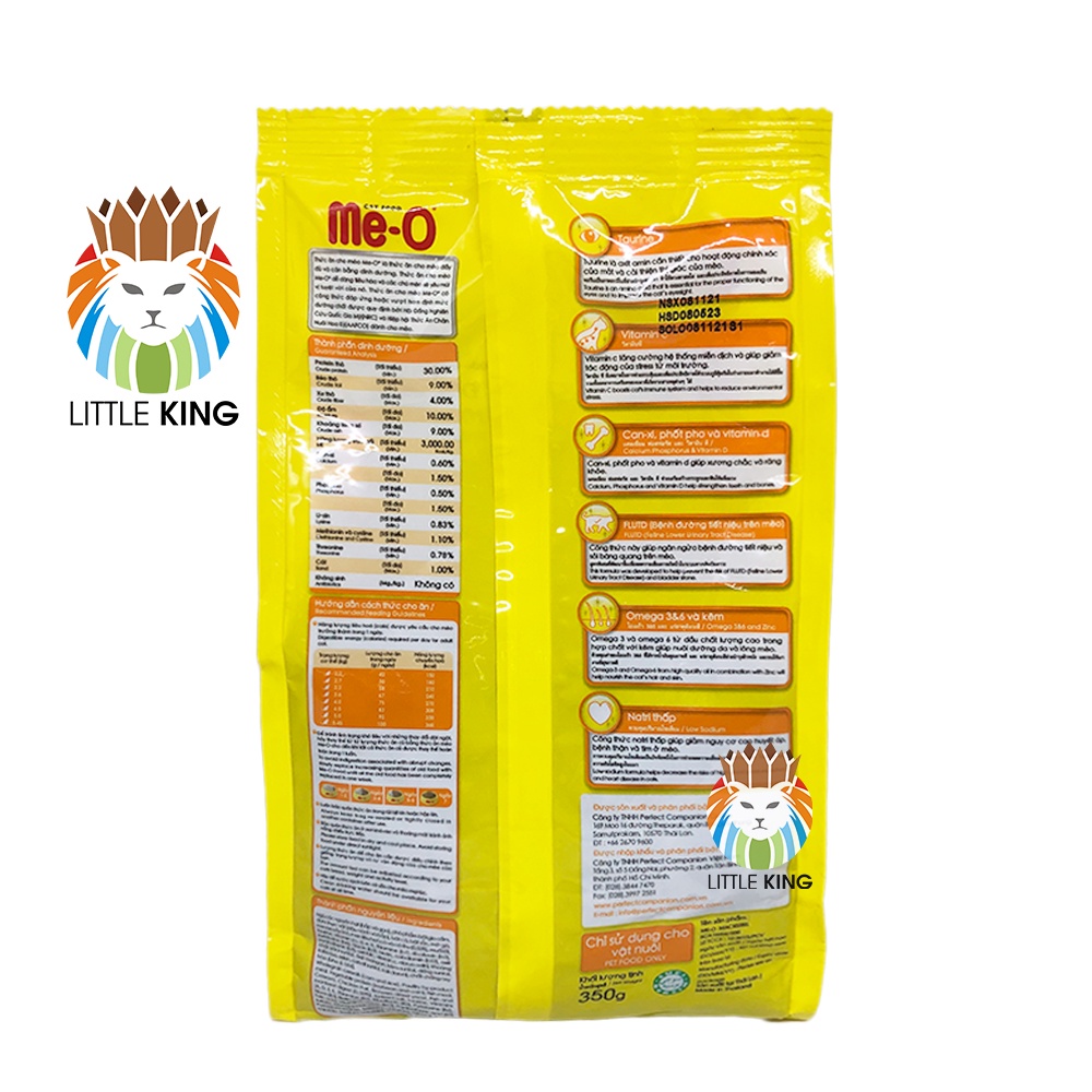 Combo 3 gói Thức ăn cho mèo lớn Me-o Adult gói 350gr, thức ăn hạt mèo giá rẻ Little King pet shop