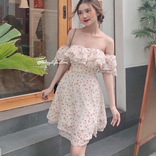 Váy voan trễ vai hoa