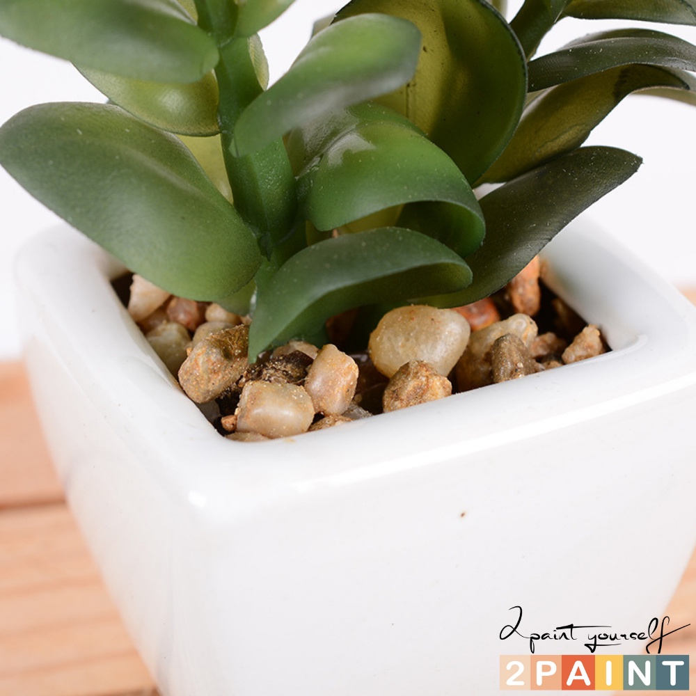 Sen đá mini kèm chậu trắng, cây giả decor phong cách Hàn Quốc