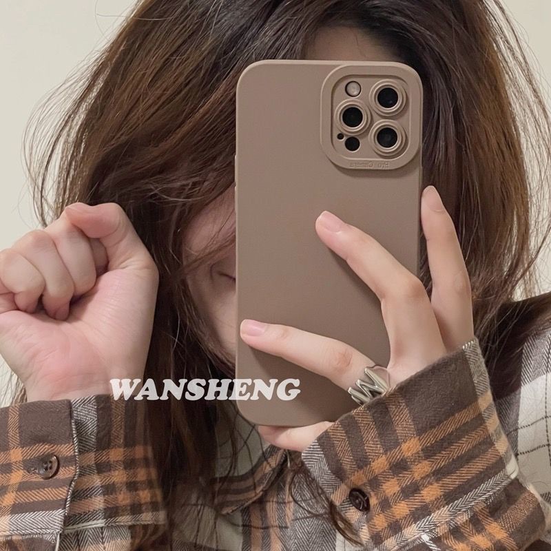 (SIÊU RẺ) Ốp lưng iphone trơn procam nâu, kem, hồng phớt loại dày 7plus/8/8plus/x/xr/xs/11/12/13/pro/max/plus/promax