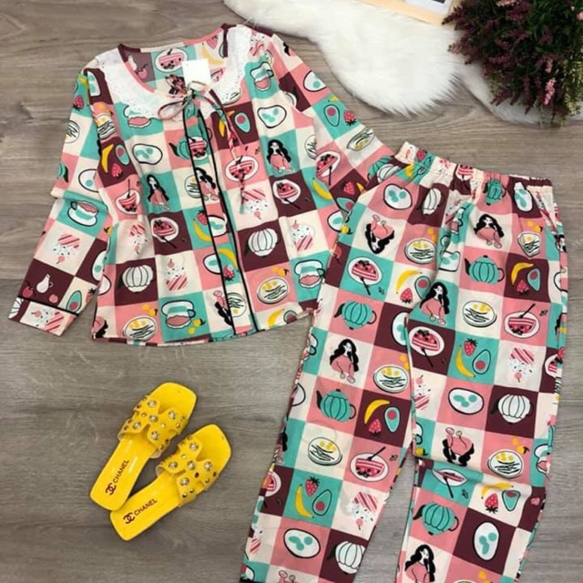 Set bộ lụa tay dài ren