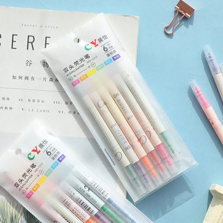 Bút dạ quang hai đầu 6 màu dễ thương,Bút highlight pastel dạ quang 2 đầu, cute nhiều màu marker dễ thương